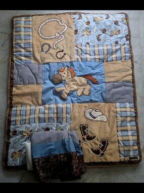 Trend Lab Cowboy Baby Patchwork Quilt - Blue & Tan